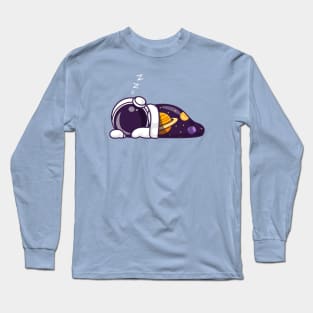 Cute Astronaut Sleeping With Space Blanket Cartoon Long Sleeve T-Shirt